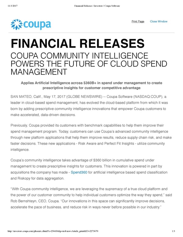 Financial Releases | Investors | Coupa Software - Page 1